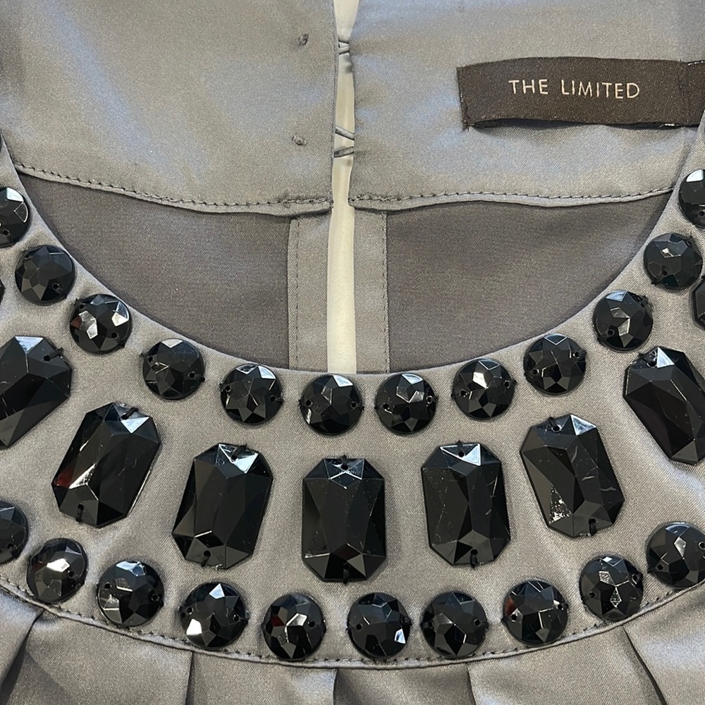 The Limited Beaded Metallic Scoop Neck Blouse -Gray Small - Picture 5 of 10
